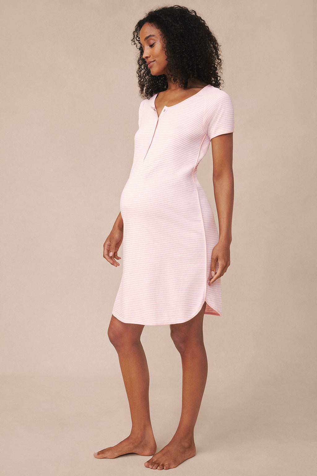 Pima Maternity Nightgown in English Rose Stripe - Main Image 2
