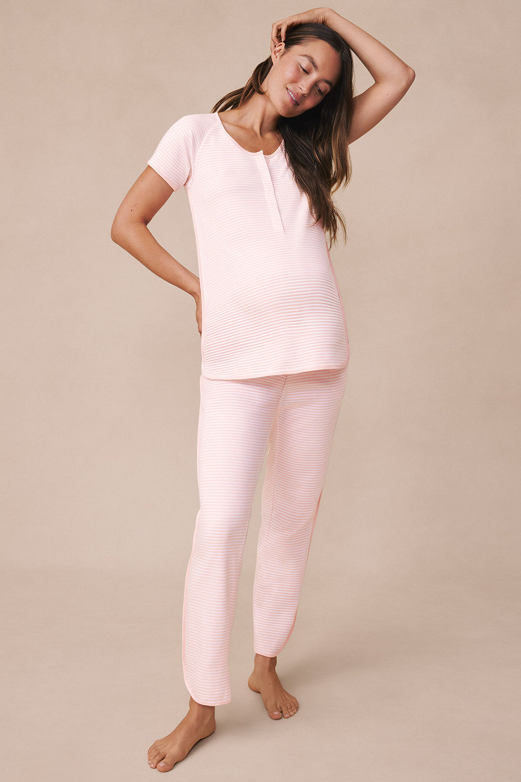 Pima Maternity Short-Long Set in English Rose Stripe - Main Image 2