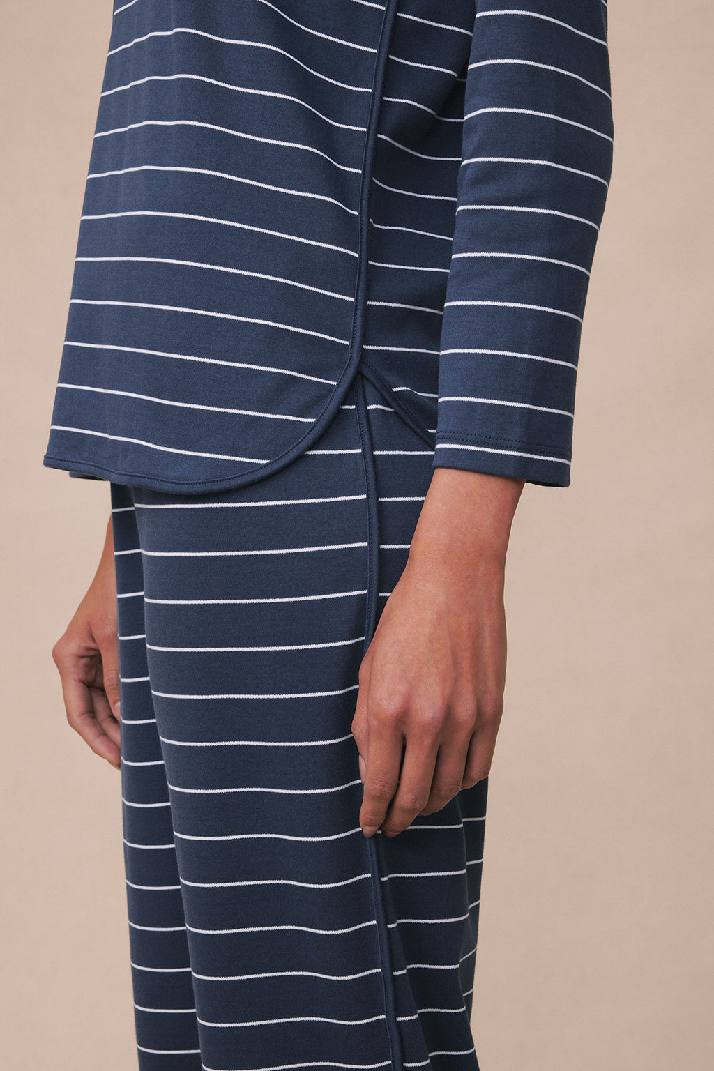 Pima Long-Long Set in Navy Boating Stripe - Main Image 2