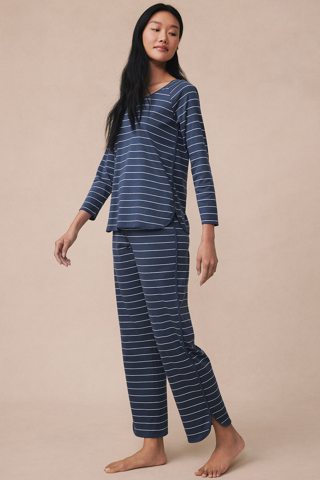 Pima Long-Long Set in Navy Boating Stripe - Main Image 3