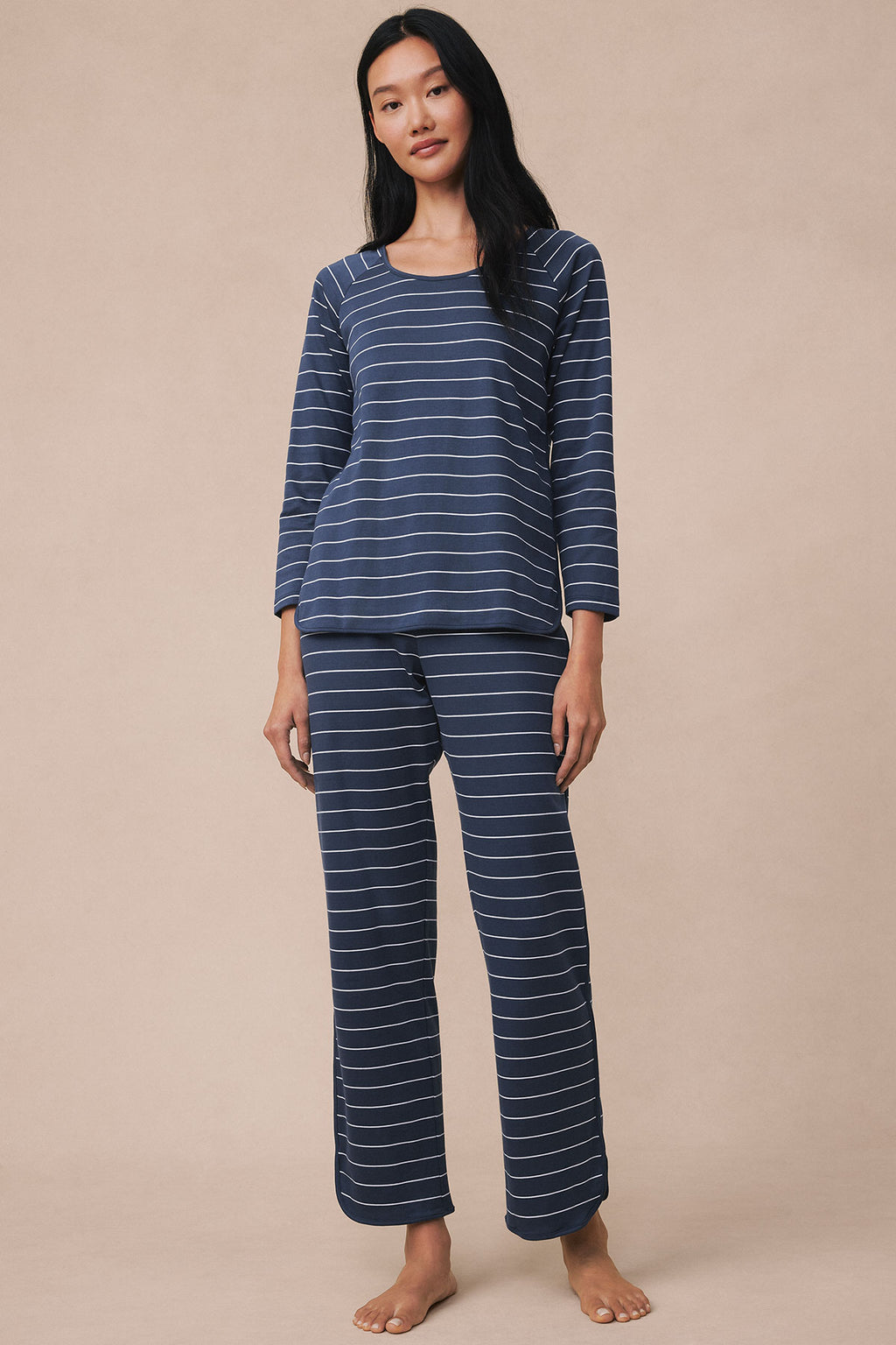 Pima Long-Long Set in Navy Boating Stripe - Main Image 1
