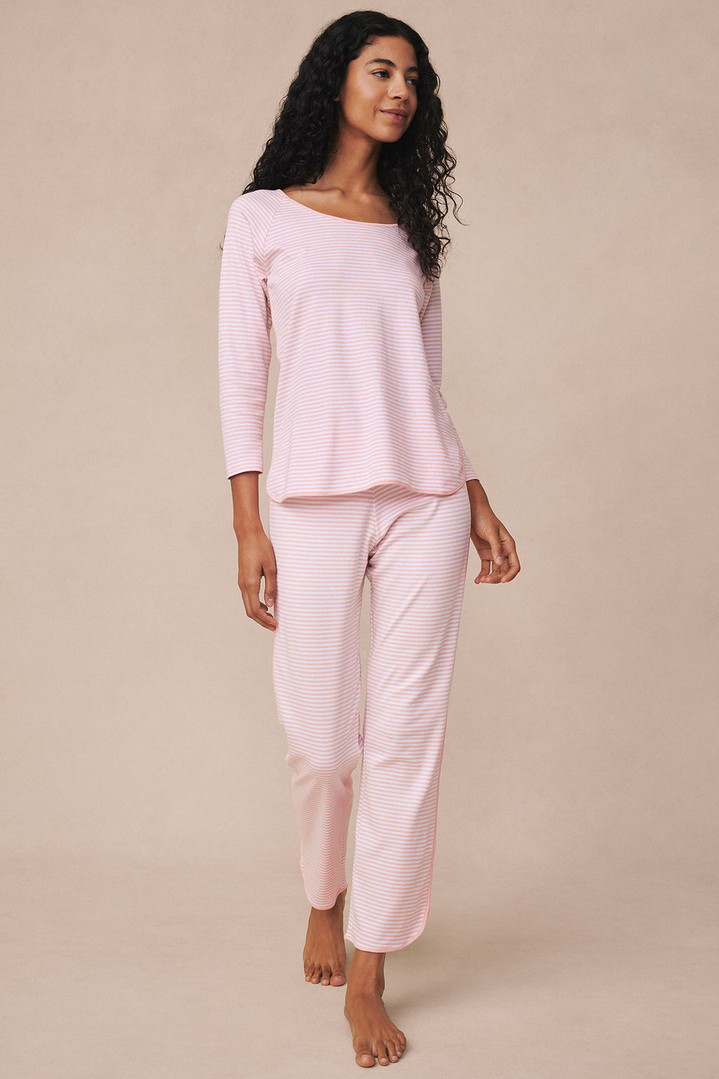 Pima Long Sleeve Three-Piece Set in English Rose Stripe - Main Image 2