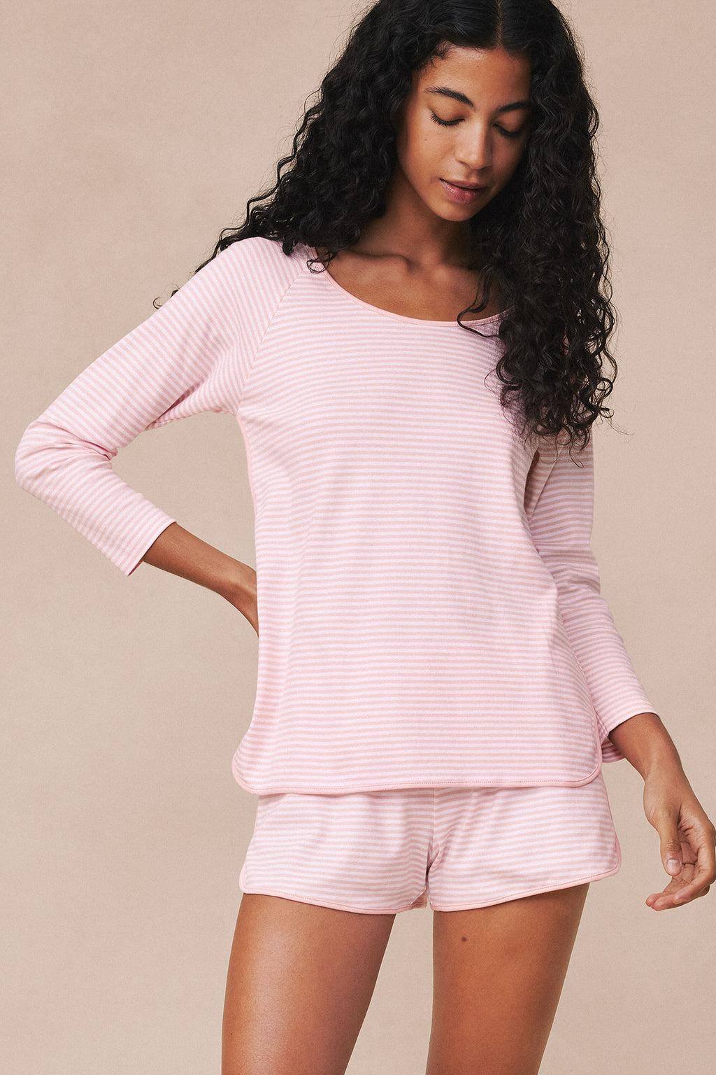 Pima Long Sleeve Three-Piece Set in English Rose Stripe - Main Image 1