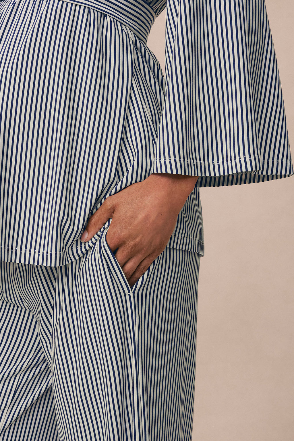 Maternity DreamModal® Kimono Three-Piece Set in Blue Depths Pencil Stripe - Main Image 3