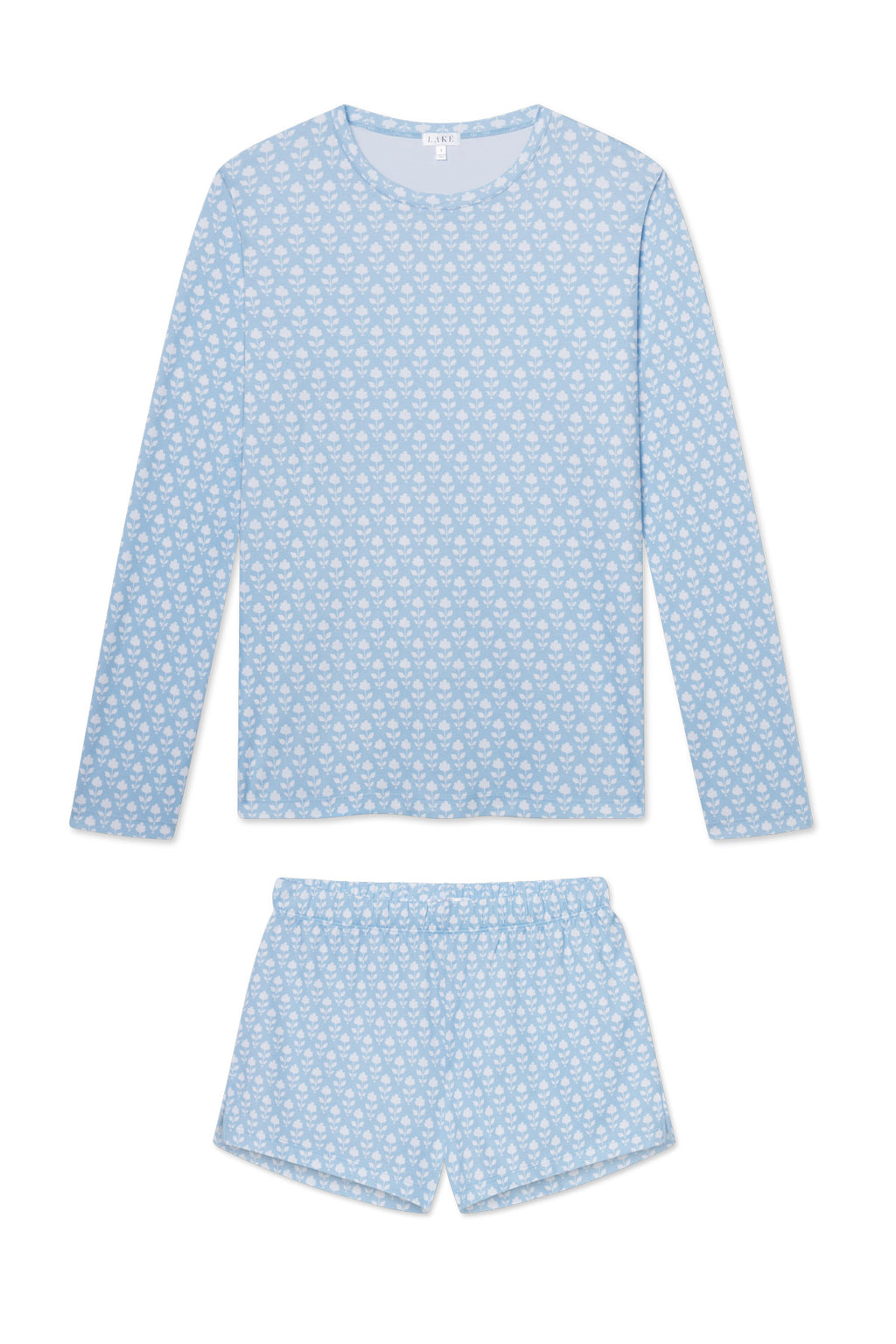 Pima Crew Long-Short Set in French Blue Bloom - Main Featured Image