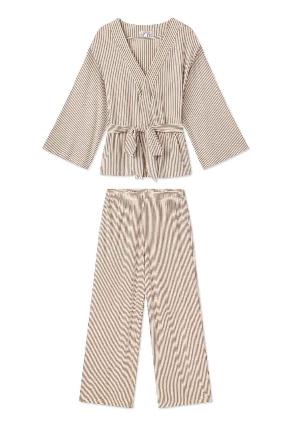 DreamModal Kimono Pajama Set in Sandstone Pencil Stripe - Main Featured Image