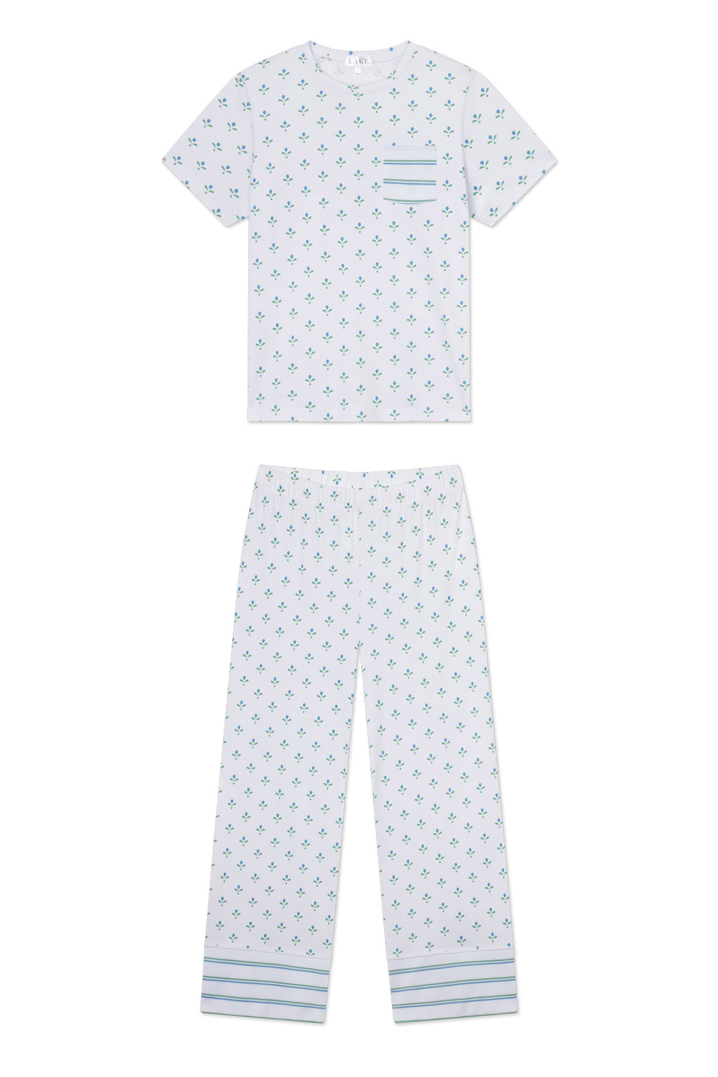 Pima Crew Wide Leg Pajama Set in Serene Blue Multi Blossom - Main Featured Image