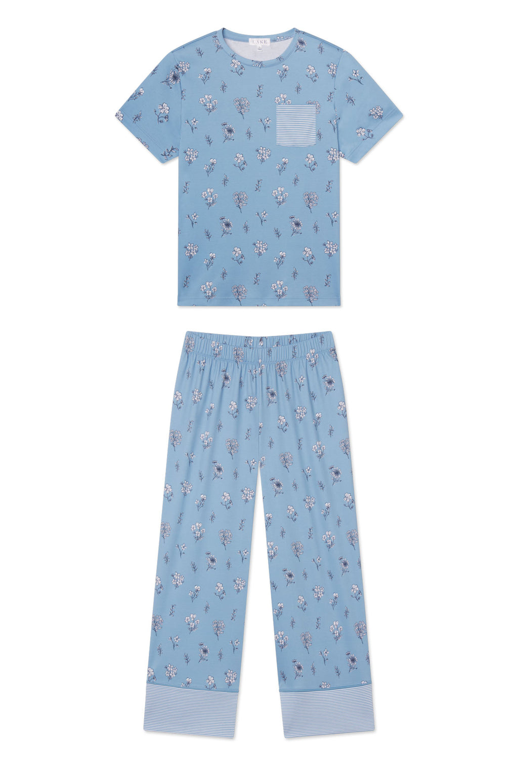 Pima Crew Wide Leg Pajama Set in Serene Blue Adeline Floral - Featured Image 3
