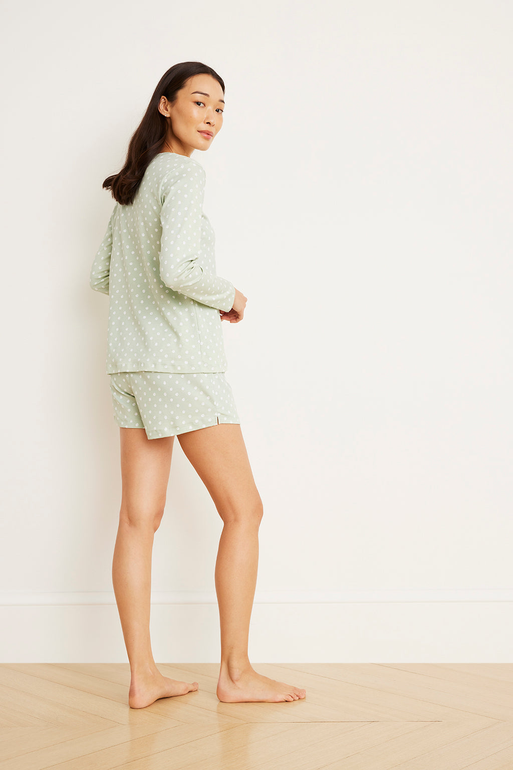 Pima Crew Long-Short Set in Aloe Dot - Main Image 6