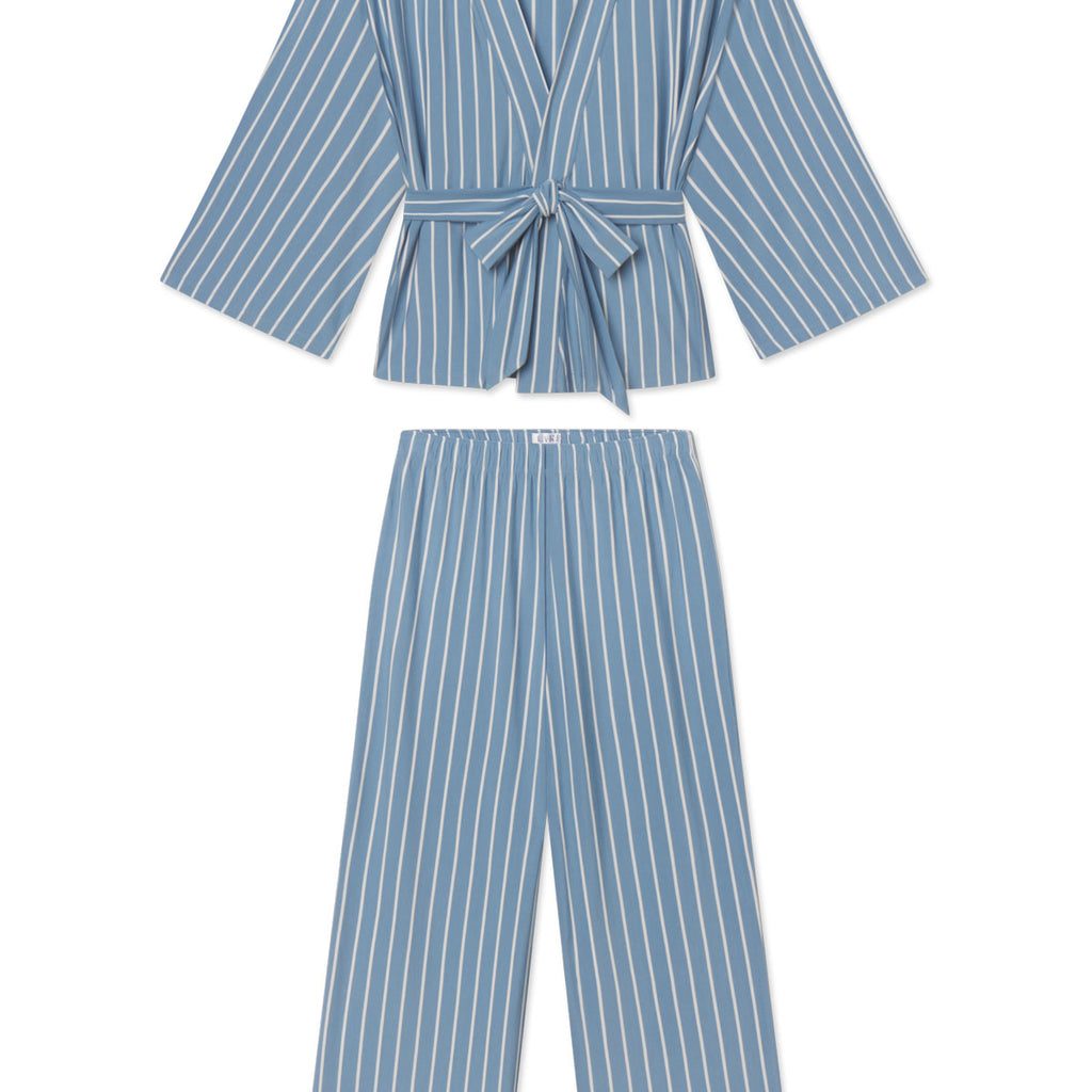 DreamModal Kimono Pajama Set in Serene Blue Stripe