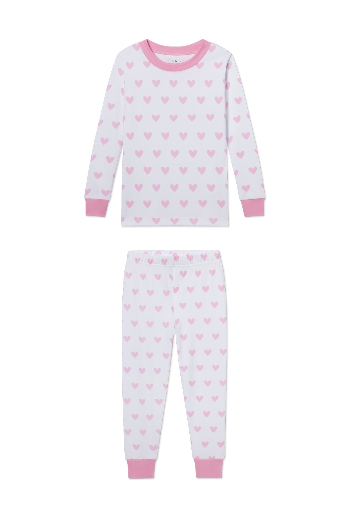 LAKE | Kids | Pima Cotton Pajamas | Darling Pink Heart Kids Long