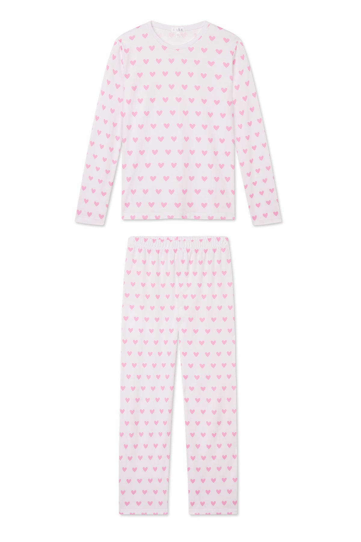 LAKE | Women | Pima Cotton Pajamas | Darling Pink Heart Crew Long