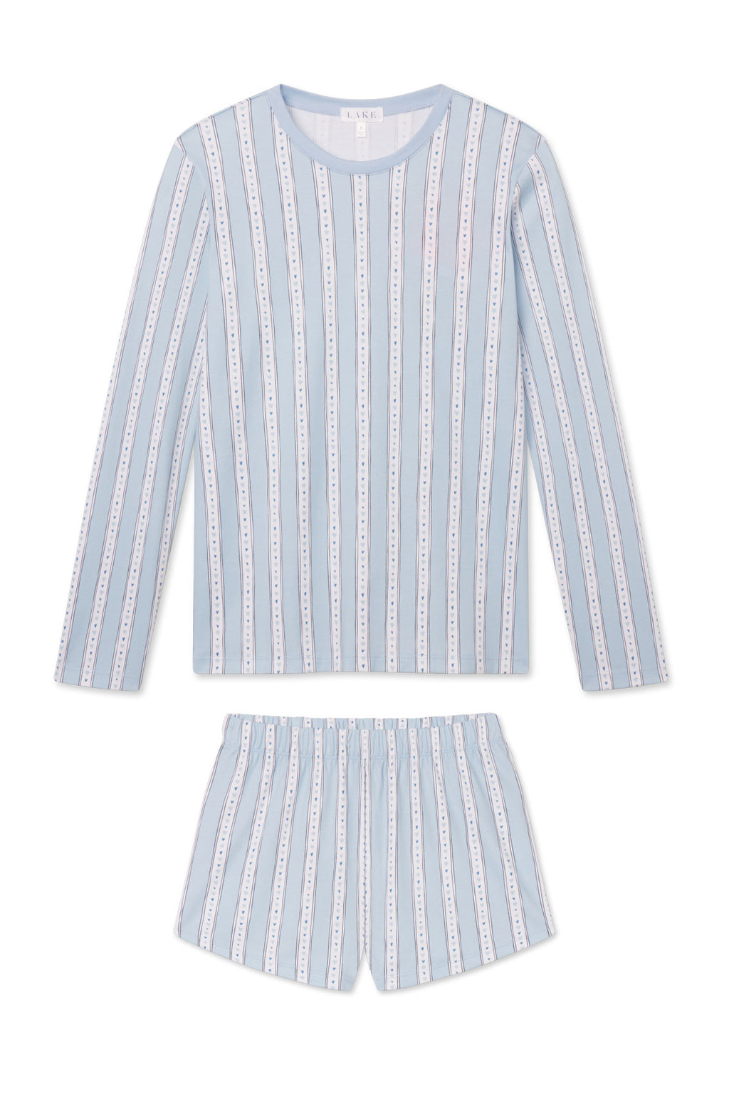 Pima Crew Long-Short Set in French Blue Love Stripe - Featured Image 4