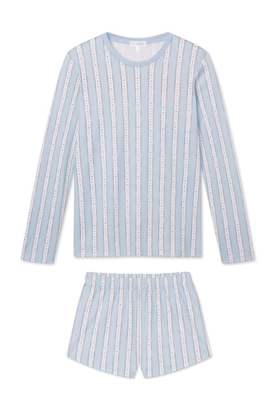 LAKE | Women | Pima Cotton Pajamas | French Blue Love Stripe Crew