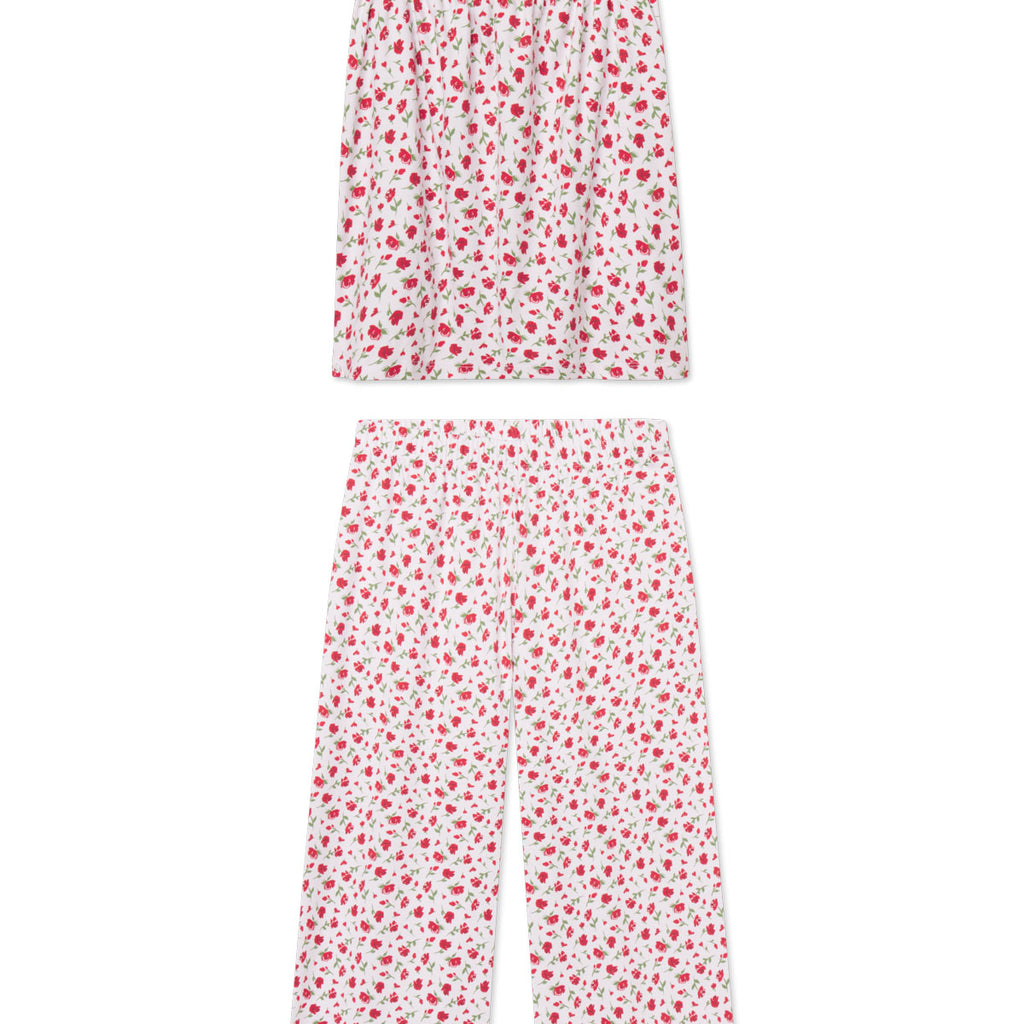 LAKE Pajamas Pima Ruffle Pants Set in Rose Bouquet