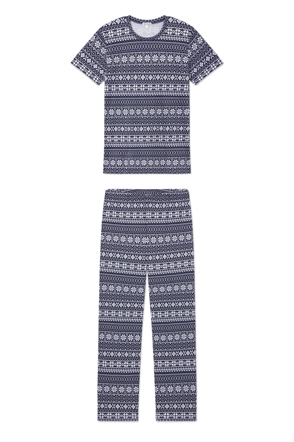 Pima Crew Short-Long Set in English Navy Fair Isle - Featured Image 4