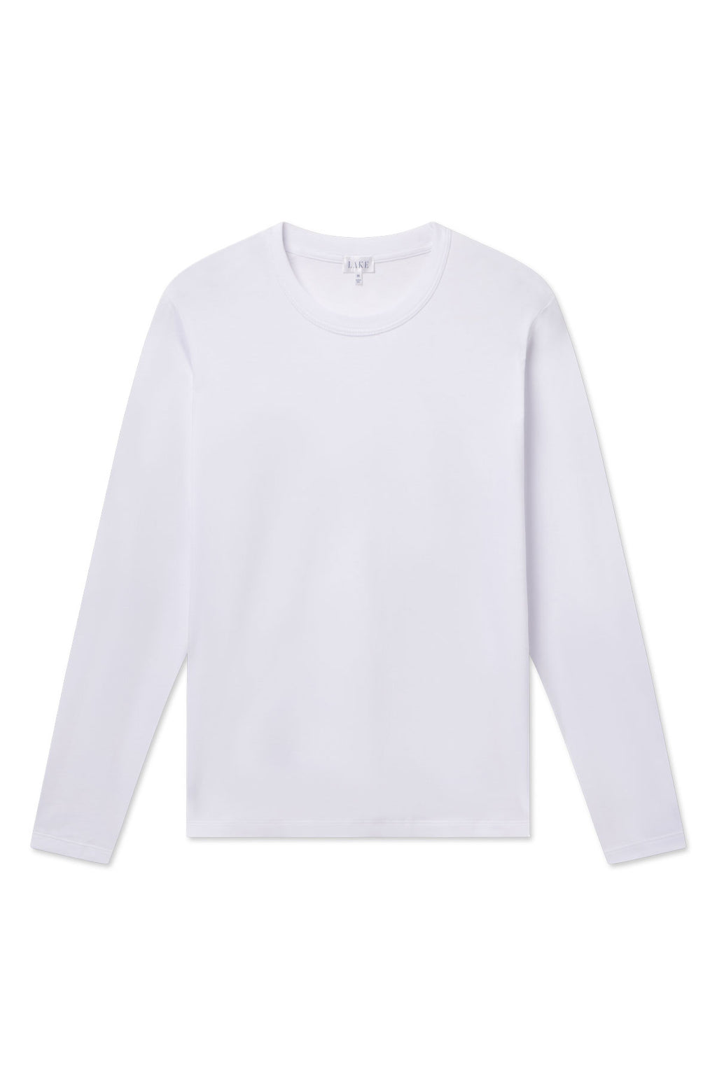 The Mens Pima Crewneck Long Sleeve Tee in Soft White, crafted from soft Pima cotton, is displayed laid flat on a white background.
