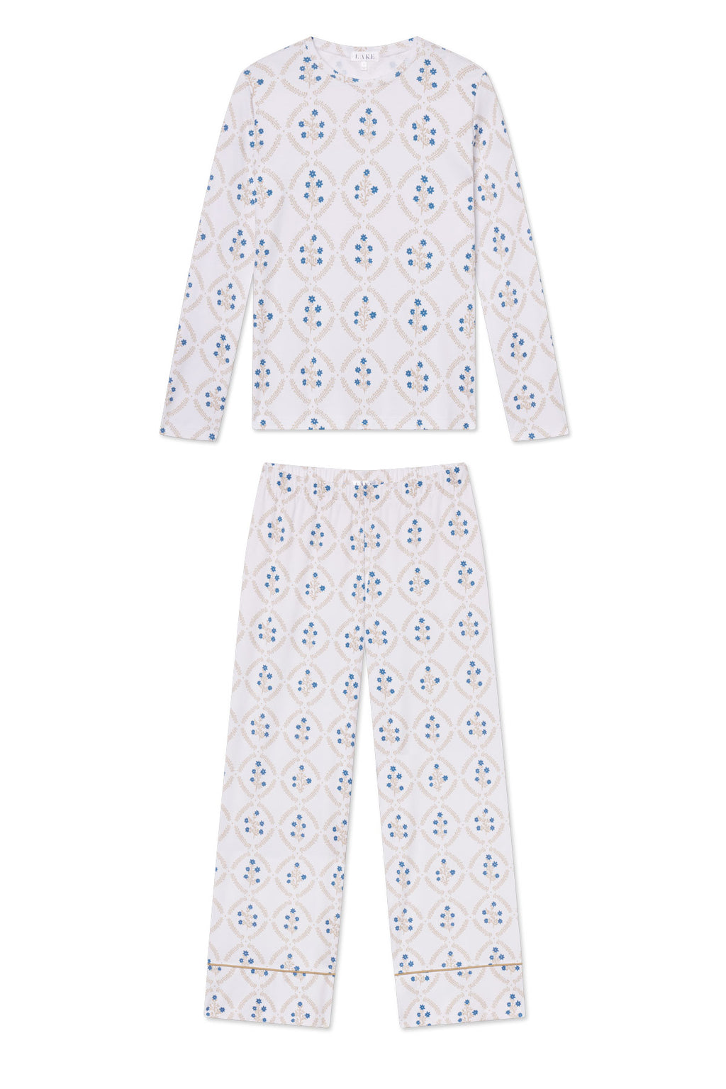 Pima Crew Long Sleeve Wide Leg Pajama Set in Sandstone Wreath - Featured Image 3