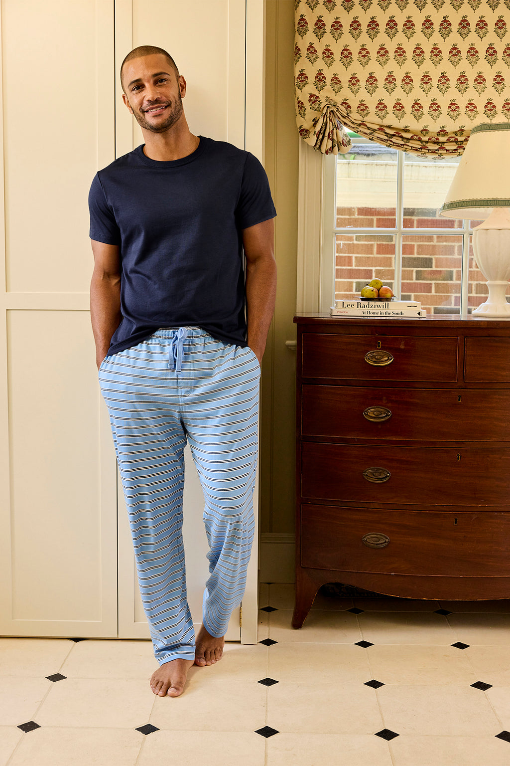 Men's Pima Sleep Short-Long Set in Oxford Blue Triple Stripe - Main Image 2