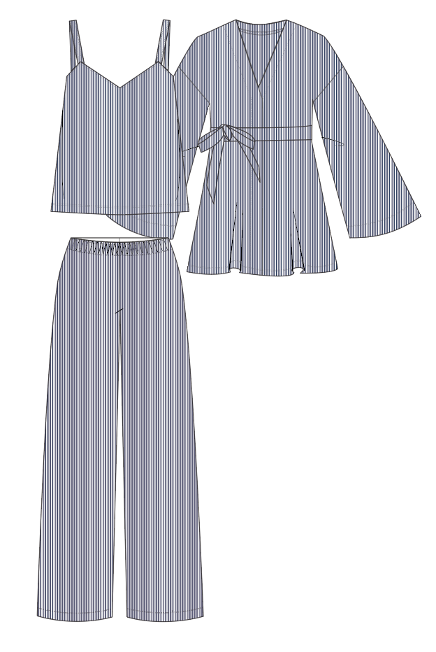 Maternity DreamModal® Kimono Three-Piece Set in Blue Depths Pencil Stripe - Featured Image 0