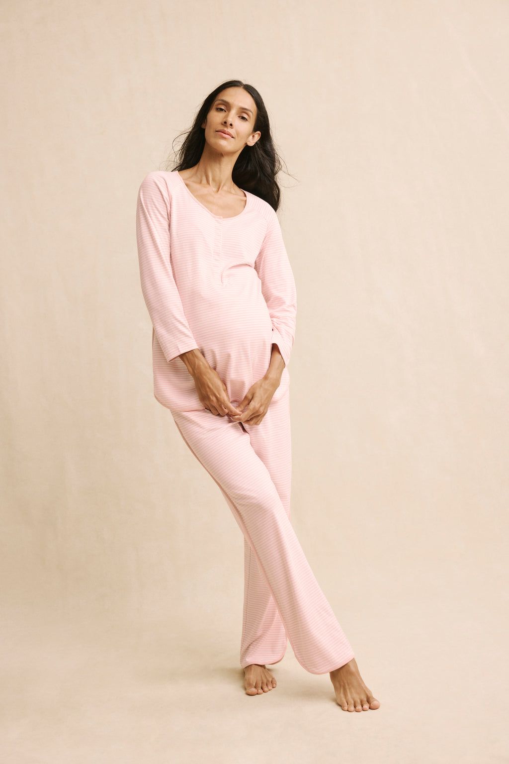 Pima Maternity Long-Long Set in English Rose Stripe - Main Image 2