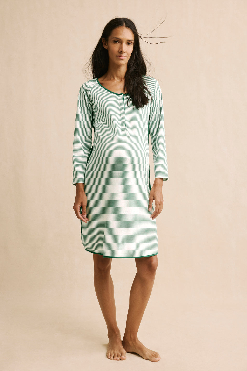 Pima Maternity Long Sleeve Nightgown in Classic Green - Main Image 2