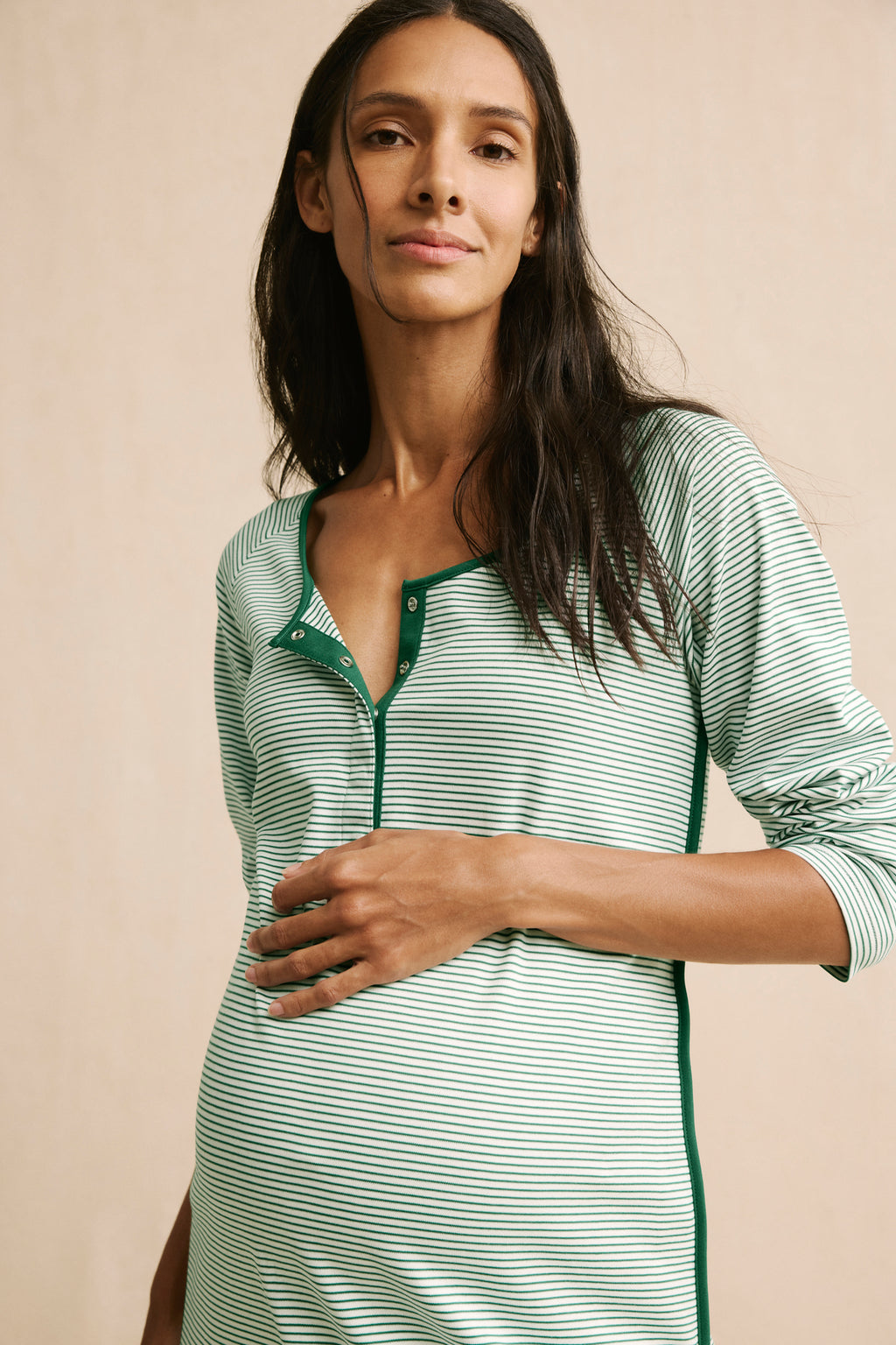 Pima Maternity Long Sleeve Nightgown in Classic Green - Main Image 1