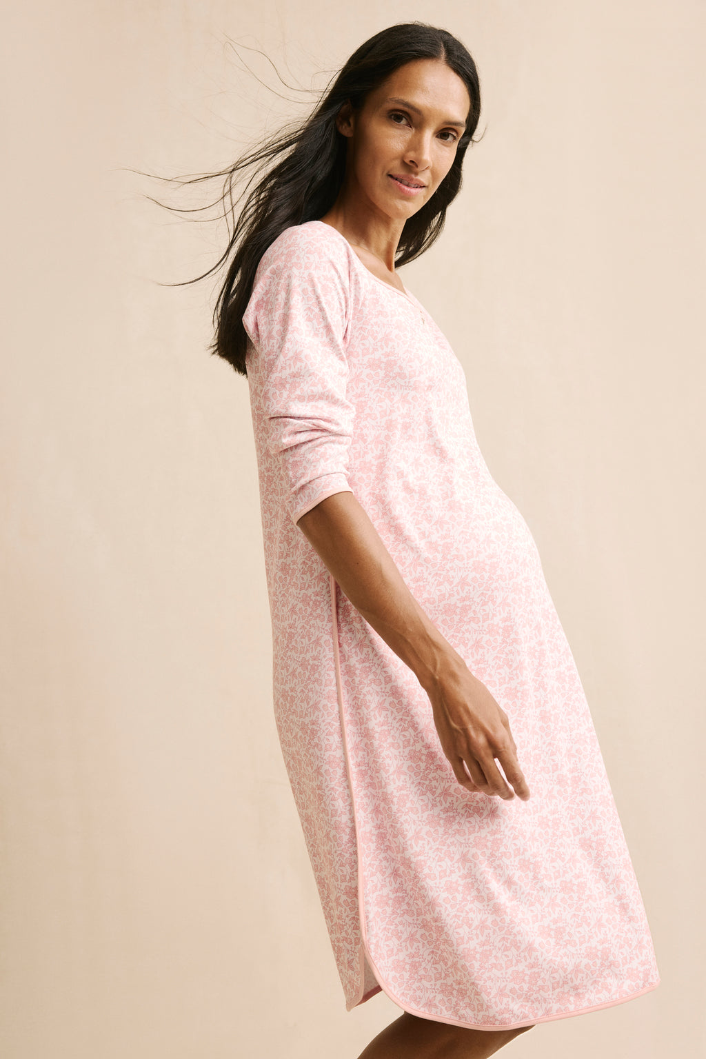 Pima Maternity Long Sleeve Nightgown in English Rose Garden Floral - Main Image 3