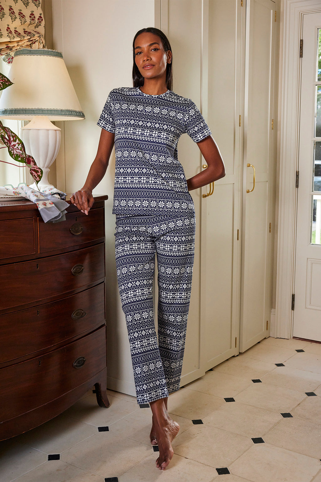 Pima Crew Short-Long Set in English Navy Fair Isle - Main Image 1