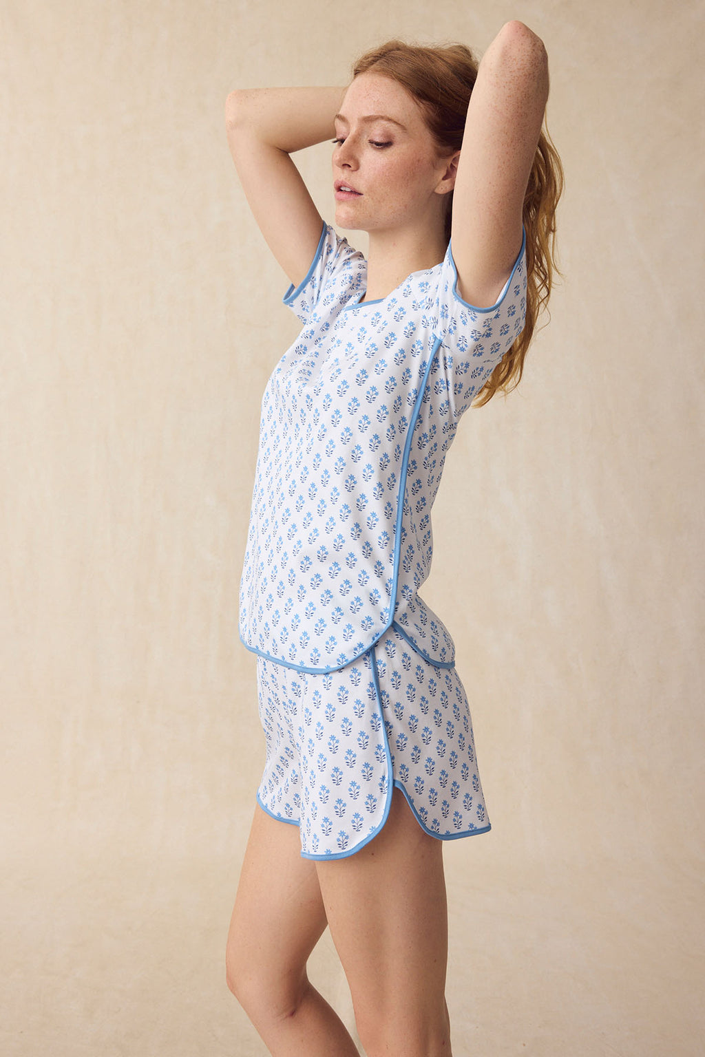 Pima Shorts Set in Serene Blue Posy - Main Image 2