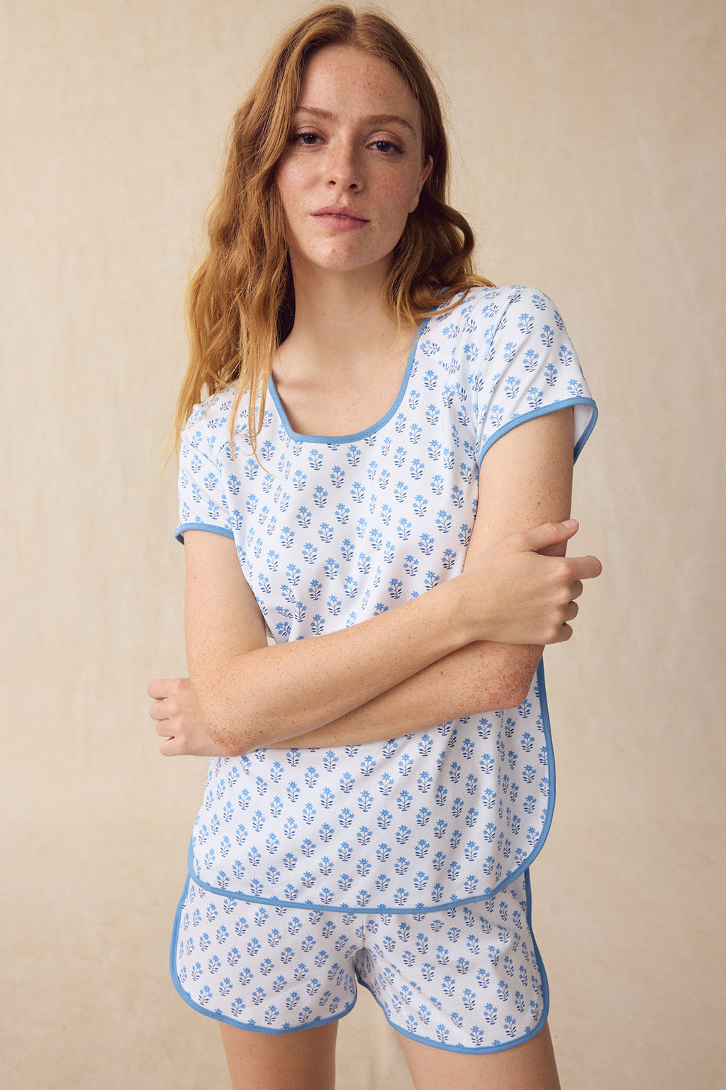 Pima Shorts Set in Serene Blue Posy - Main Image 3