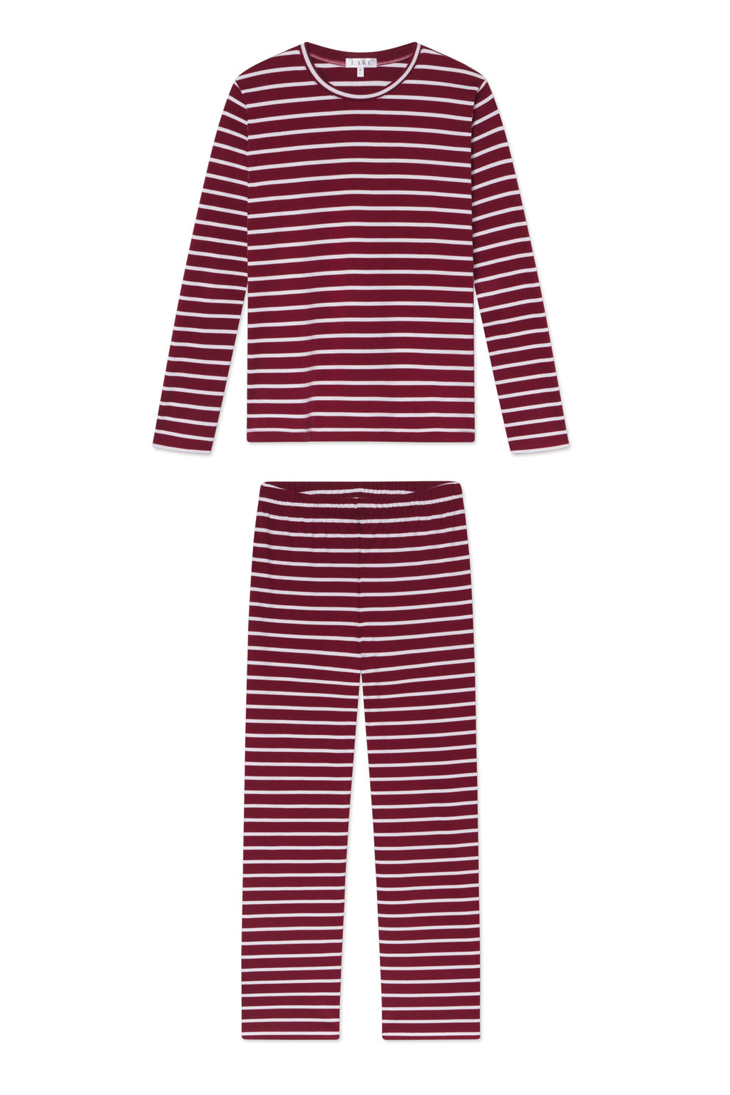 Pima Crew Long-Long Set in Burgundy Anchor Stripe - Featured Image 3