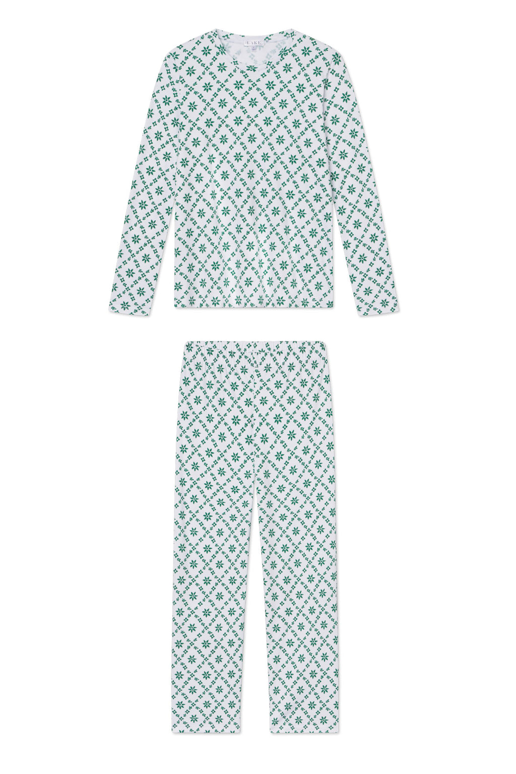 Pima Crew Long-Long Set in Classic Green Lattice - Featured Image 4