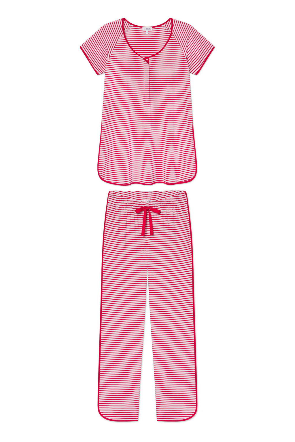 Pima Maternity Short-Long Set in Classic Red Voyager Stripe - Featured Image 3