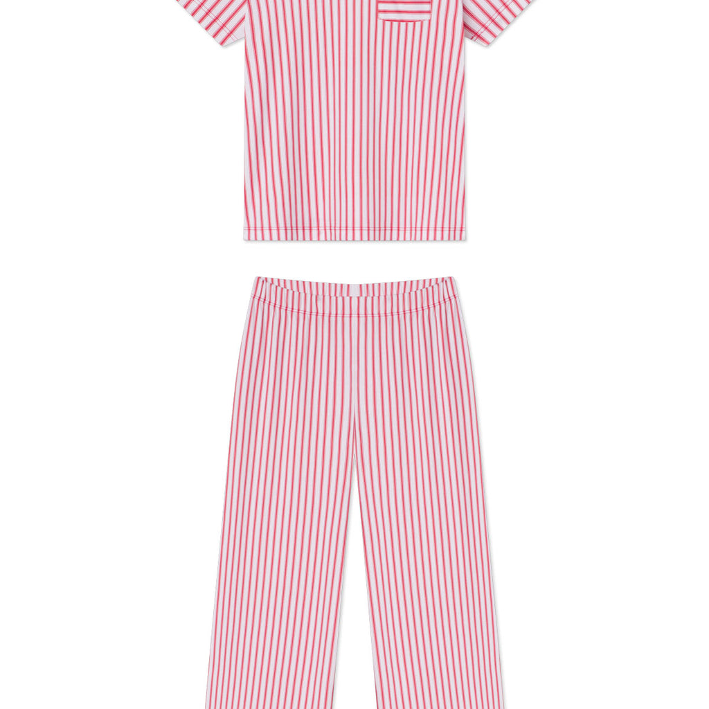 LAKE Women Pima Cotton Pajamas Classic Red Ticking Stripe