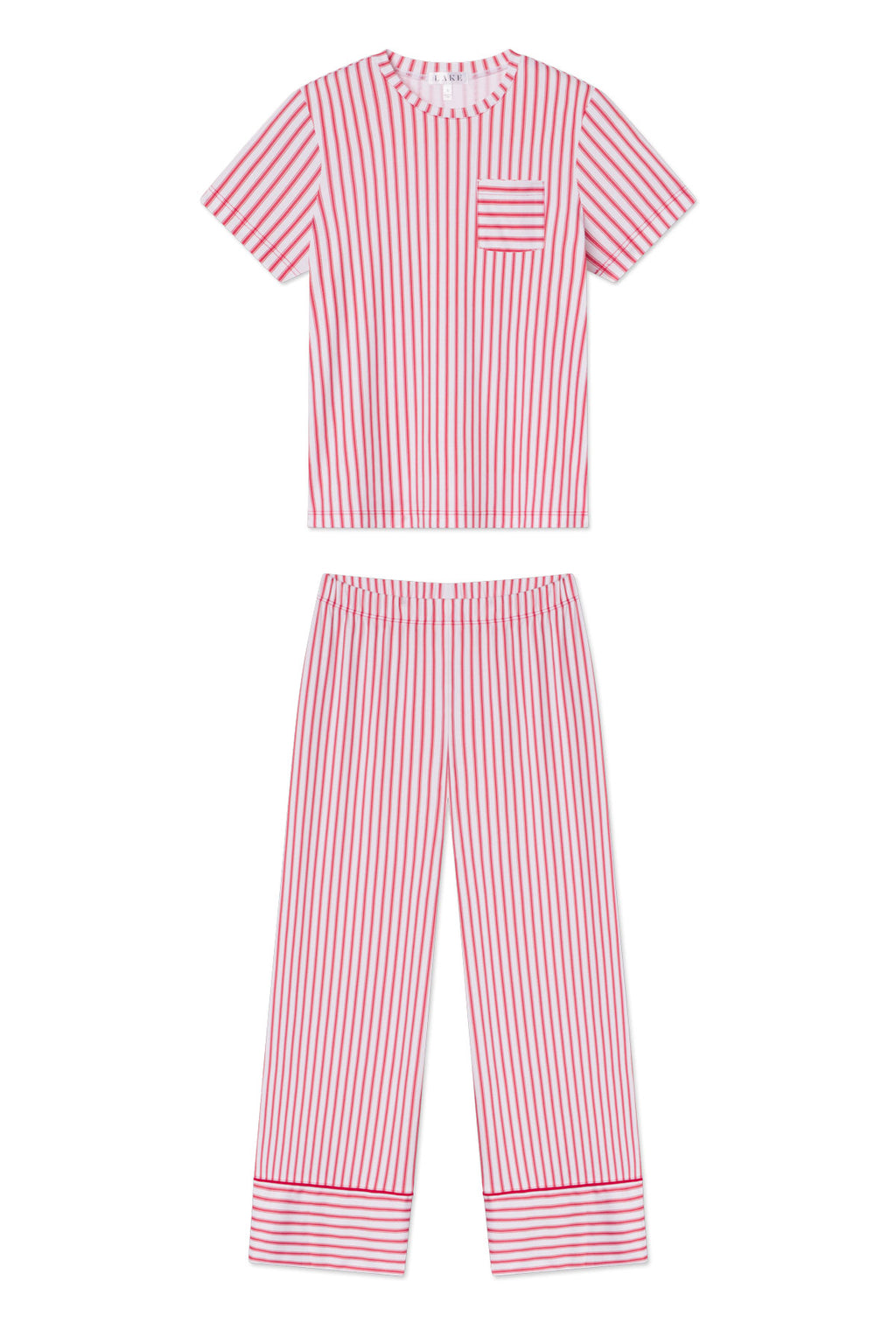 Pima Crew Wide Leg Pajama Set in Classic Red Ticking Stripe - Featured Image 4