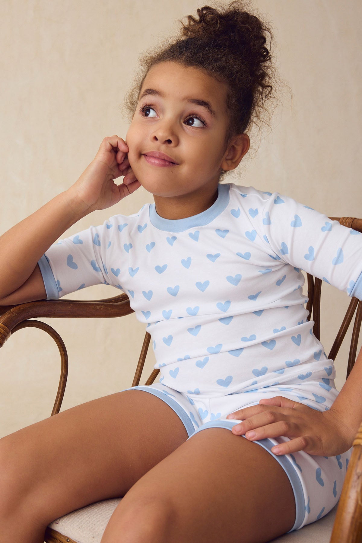 LAKE | Kids | Pima Cotton Pajamas | French Blue Heart Kids Shorts Set