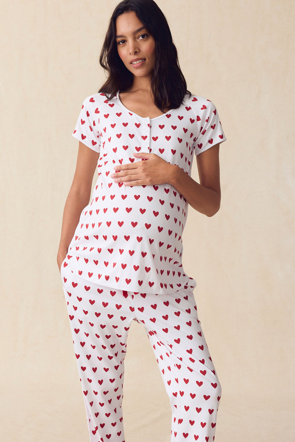 Pima Maternity Short-Long Set in Classic Red Heart - Main Image 1