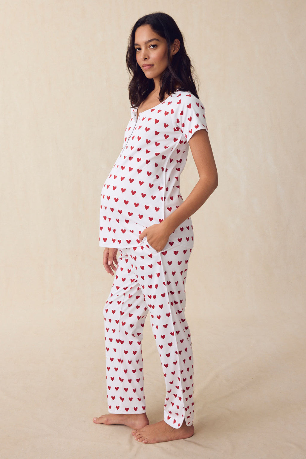 Pima Maternity Short-Long Set in Classic Red Heart - Main Image 4