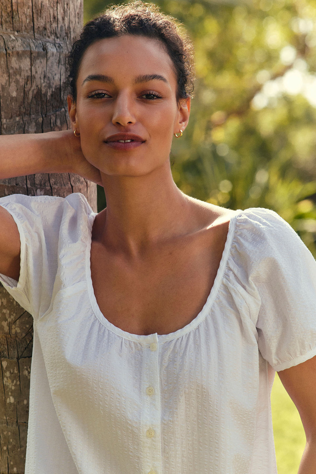 Charlie Nightgown in White Seersucker - Main Image 3