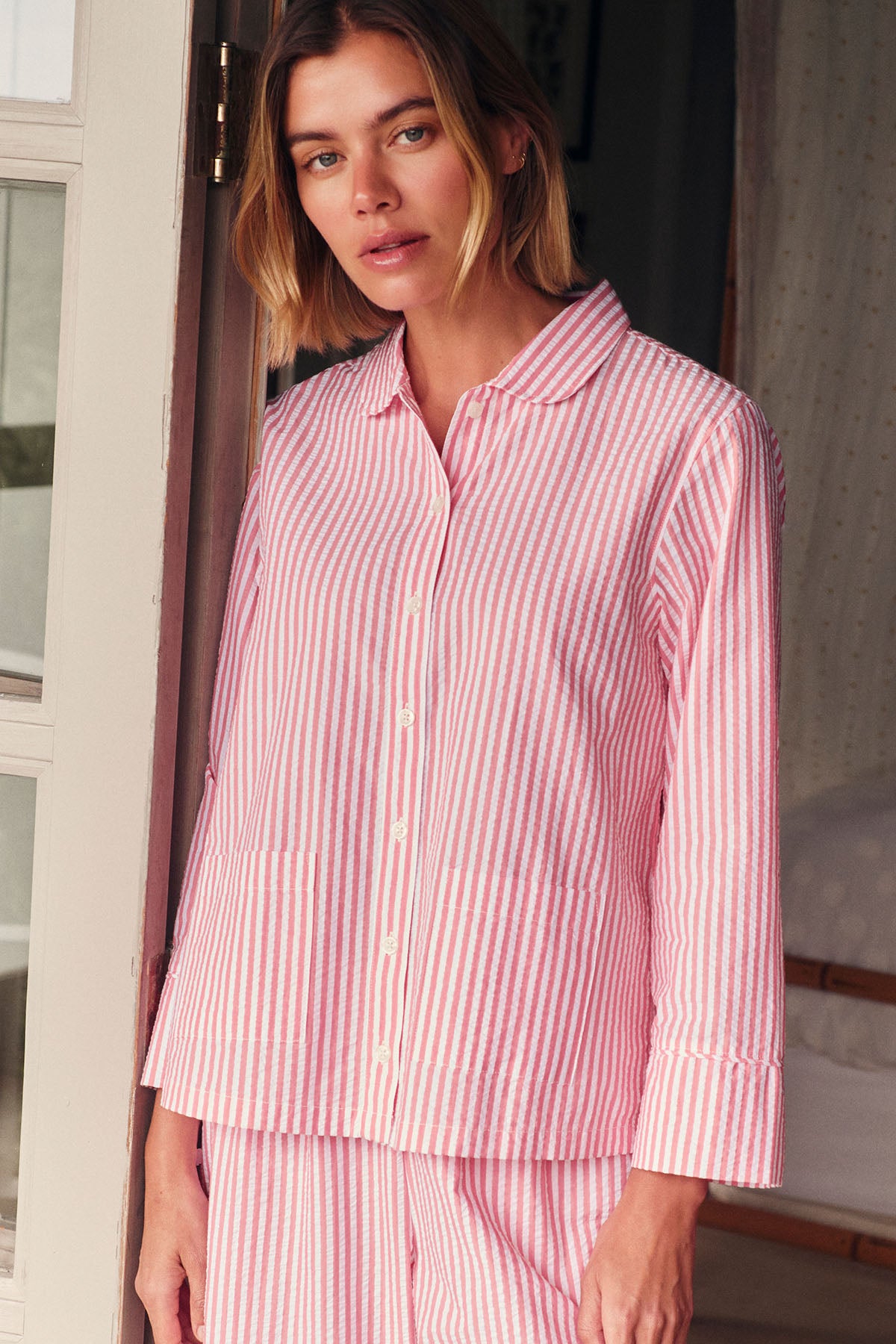 LAKE | Women | Cotton Pajamas | Gelato Seersucker Georgie Pocket