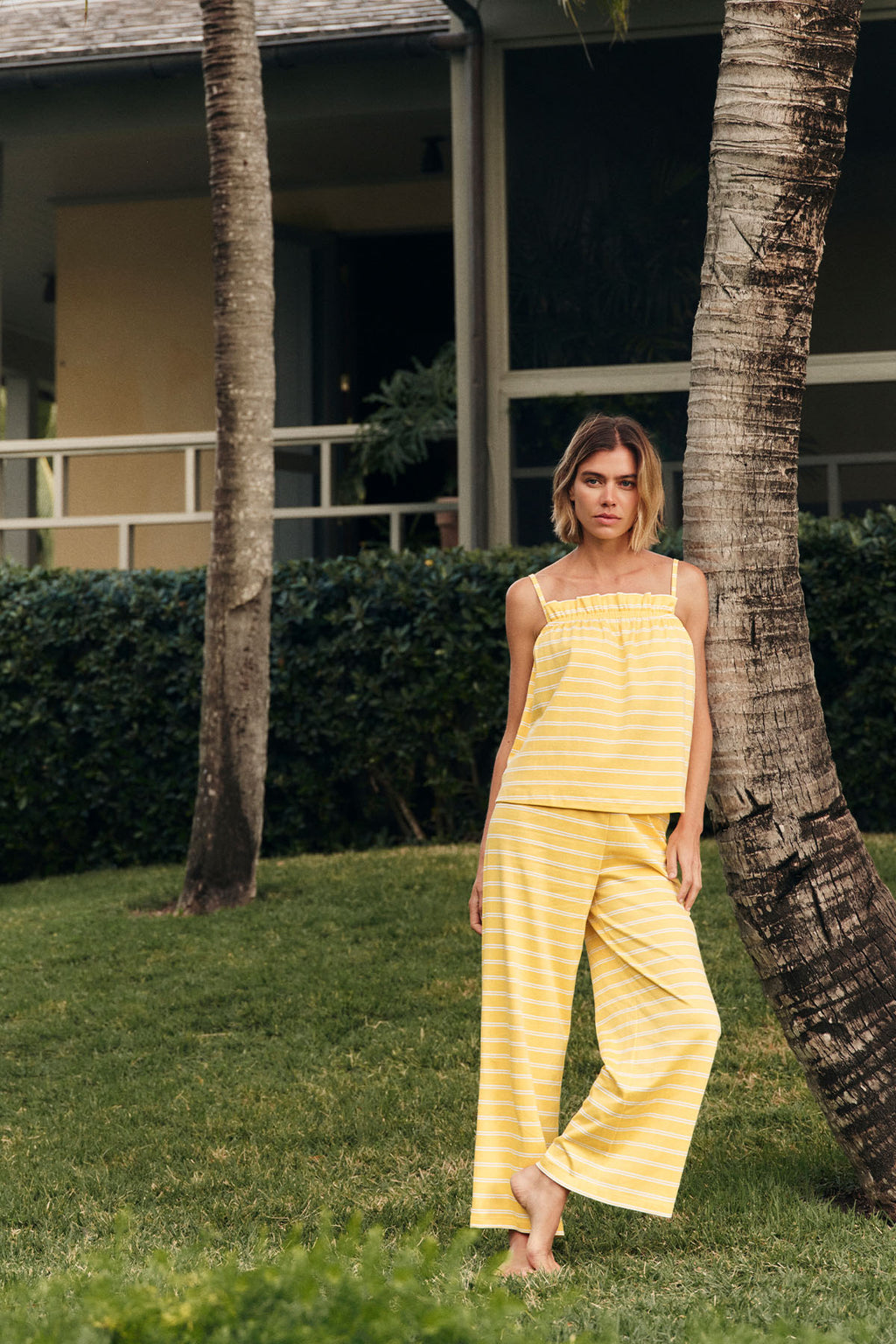 Pima Ruffle Pants Set in Zest Tidal Stripe - Main Image 1