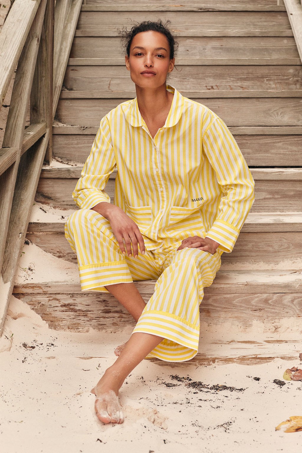 Poplin Piped Long-Long Set in Zest Beam Stripe - Main Image 1