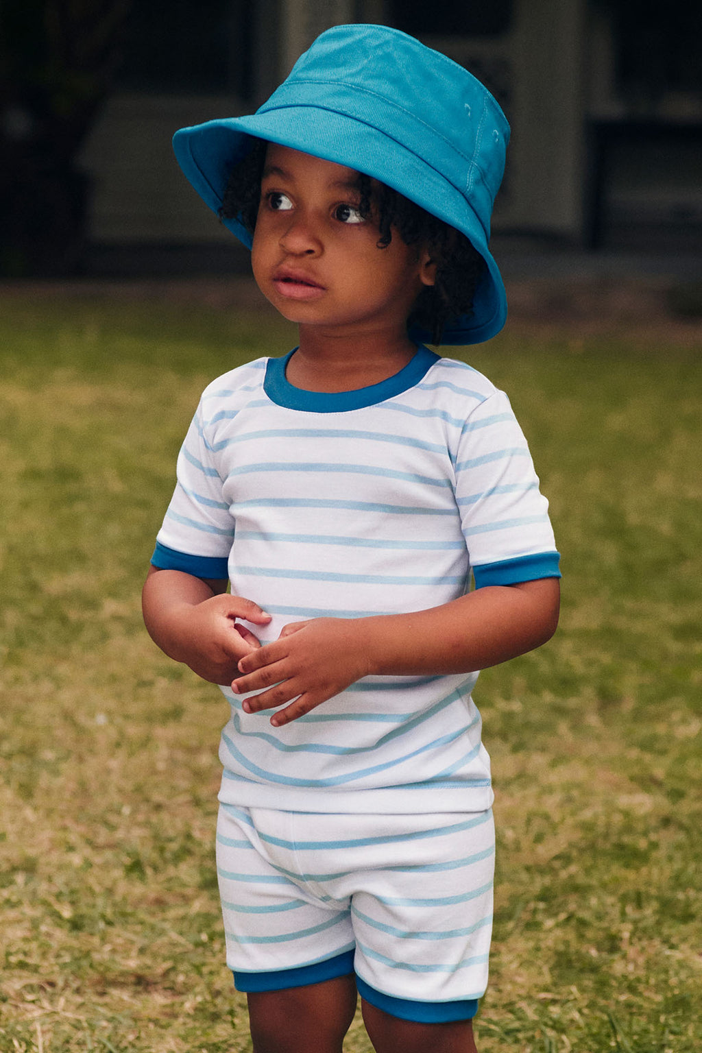 Kids Shorts Set in Salt Spray Anchor Stripe - Main Image 1