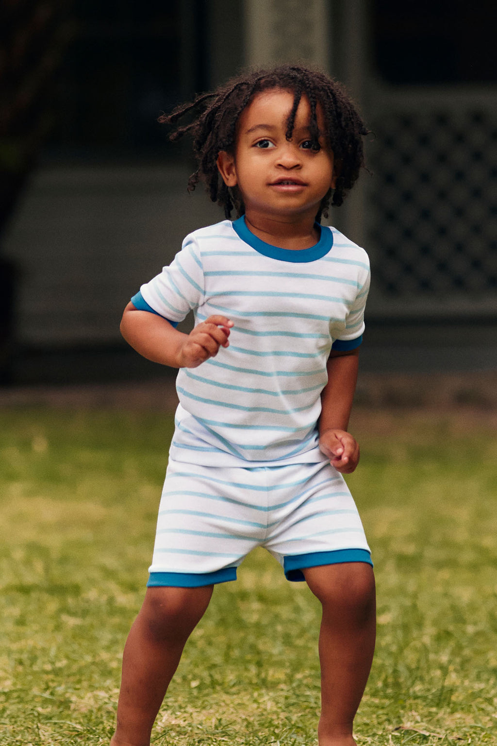 Kids Shorts Set in Salt Spray Anchor Stripe - Main Image 3