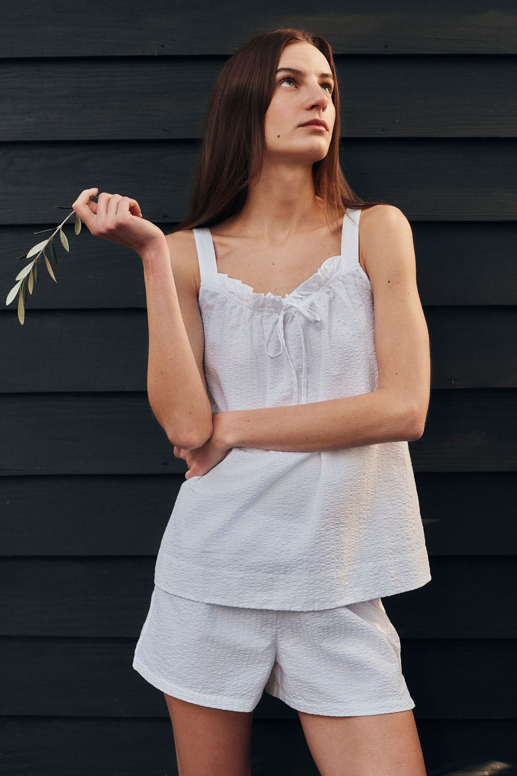 Alice Shorts Set in White Seersucker - Main Image 2