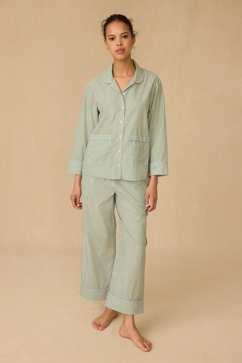 Poplin Piped Long-Long Set in Palm Riviera Stripe - Main Image 1