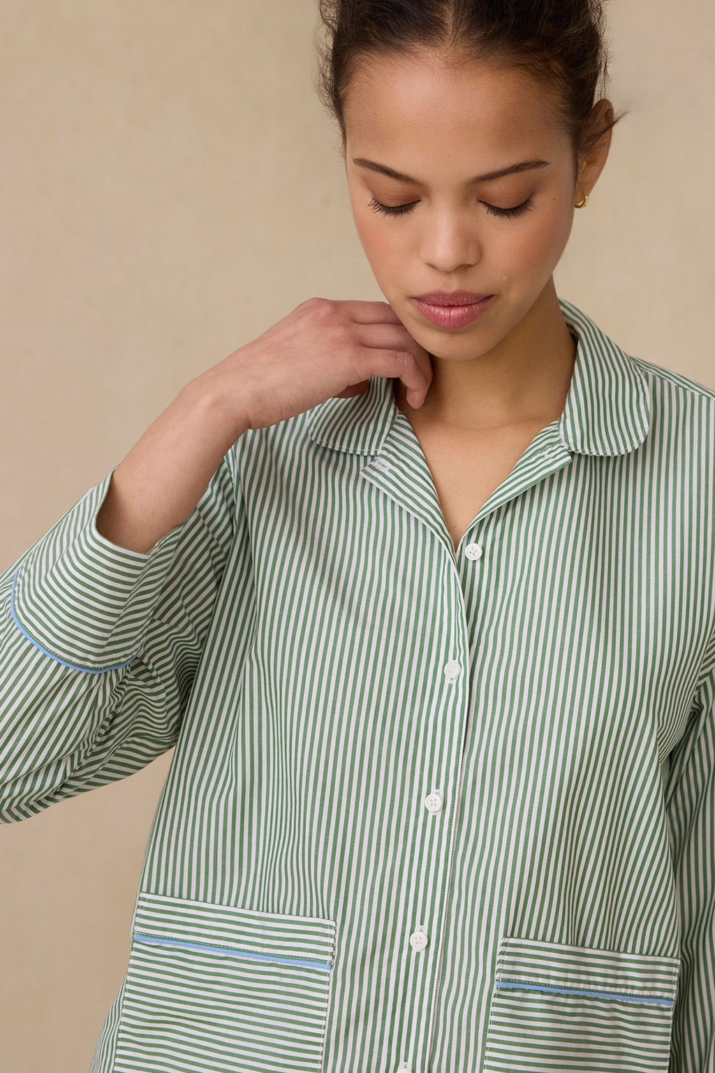 Poplin Piped Long-Long Set in Palm Riviera Stripe - Main Image 2