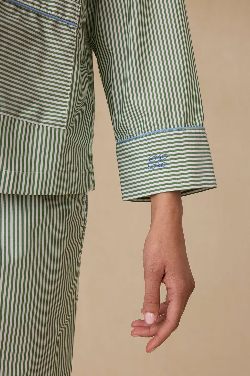 Poplin Piped Long-Long Set in Palm Riviera Stripe - Main Image 3