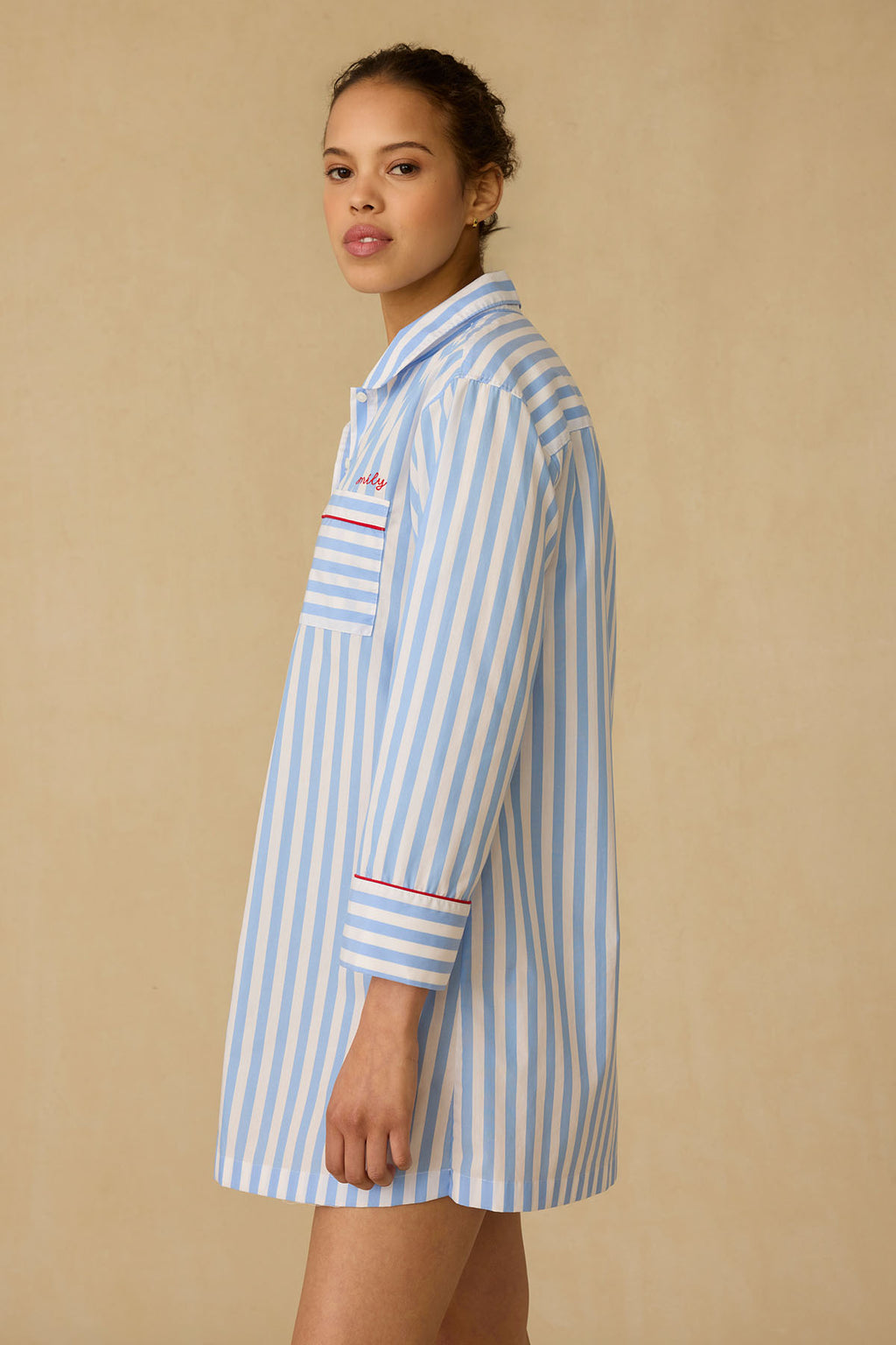 Poplin Piped Nightgown in Baltic Blue Beam Stripe - Main Image 2